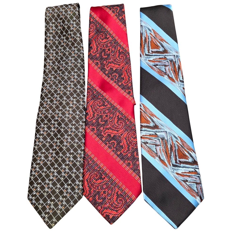 Vintage 70s Mens Fall Wide Necktie Lot Britannia Dior Orvieto Brown Blue Red